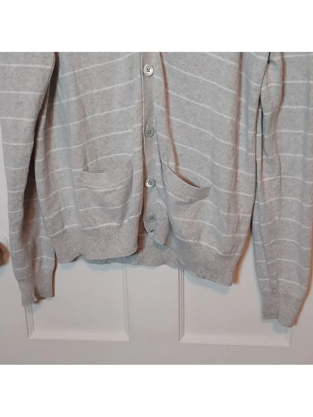 J Crew Men's Gray Stripe Cashmere Blend Grandpa Cardigan